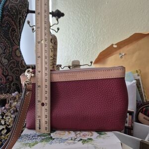 Dooney & Bourke Burgundy and Tan Leather Wristlet